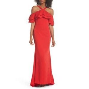 NWT Jarlo Diane Ruffle top halter maxi dres in tomato orange size 4